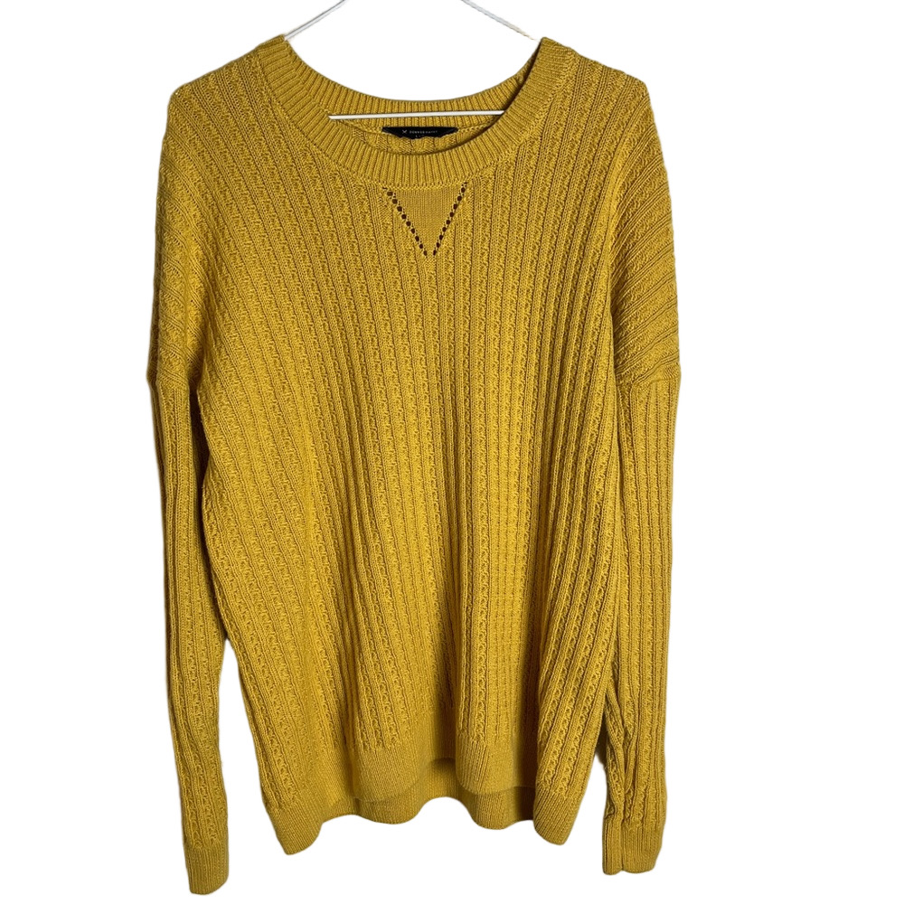 Mustard Yellow Chunky Knit Crewneck Sweater L Grandmacore Chic Oversized Warm